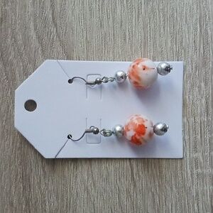 Marble Orange and Creme Handmade Earrings